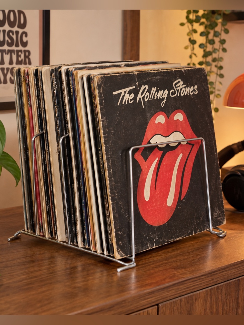Vintage Metal Wire Vinyl Record Rack 4 Slot Holds Approx 40 LPs MCM